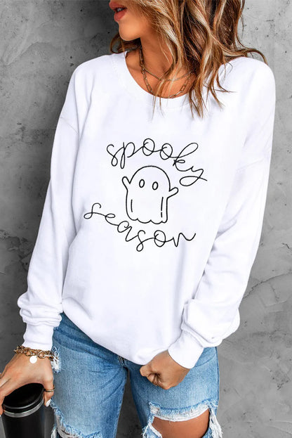 Sweatshirt mit Ghost-Grafik und langen Ärmeln und überschnittener Schulter