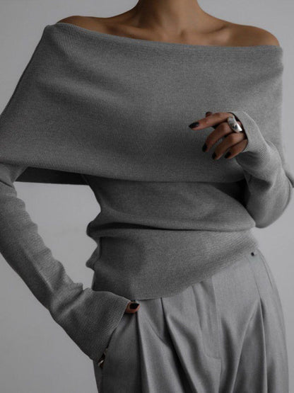 Schulterfreies, langärmliges Stricktop