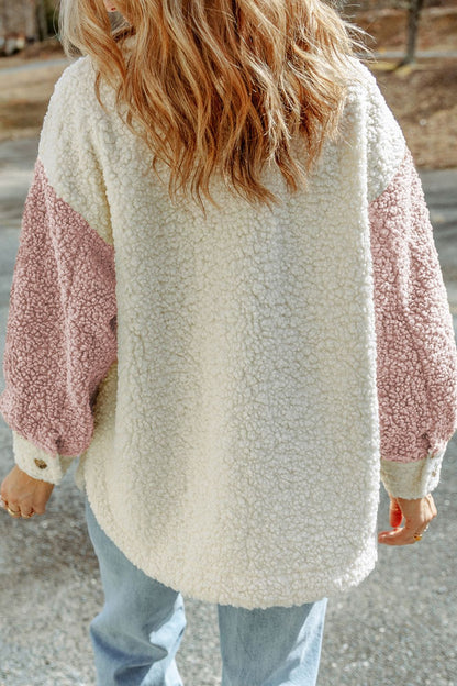 Sherpa-Jacke mit Farbblock-Muster und Kragen