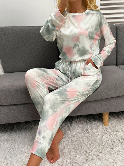 Lounge-Set aus Rundhals-Top mit Batikmuster und Hose mit Kordelzug