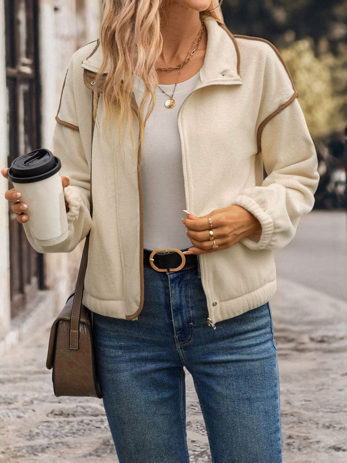 Perfee – Polarfleecejacke mit Reißverschluss und überschnittenen Schultern