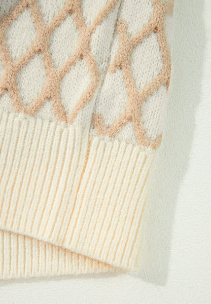 Langärmliger Pullover mit Stehkragen und Rautenmuster