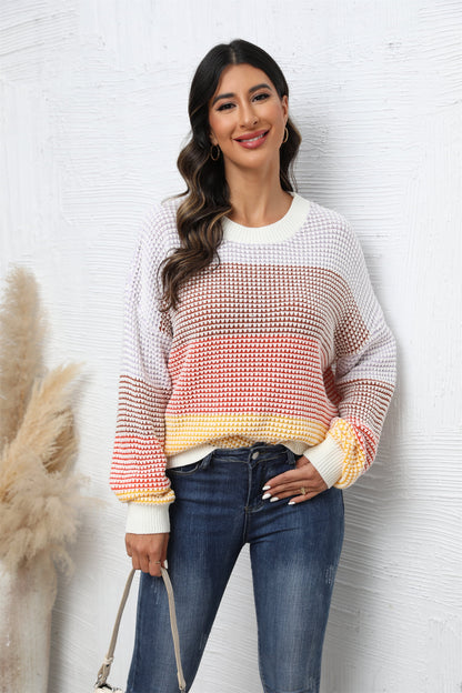 Pullover mit Waffelstrick und Engelsflügeln, Rundhalsausschnitt, überschnittenen Schultern und Farbblockdesign