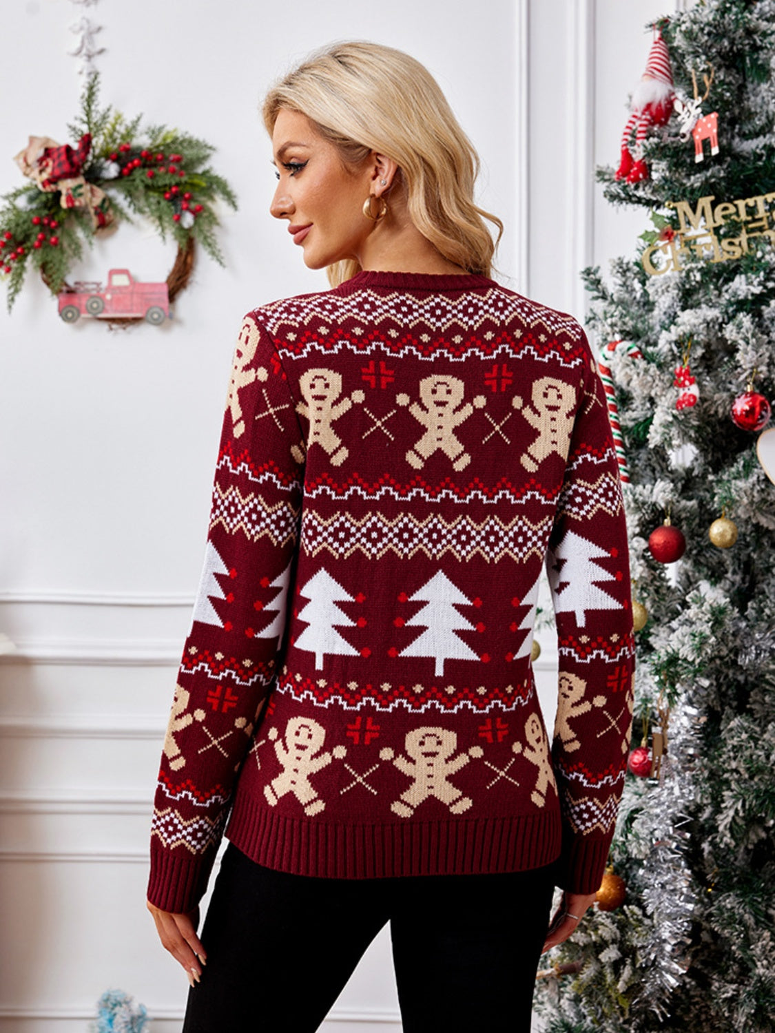 Lebkuchen-Pullover mit Rundhalsausschnitt und langen Ärmeln