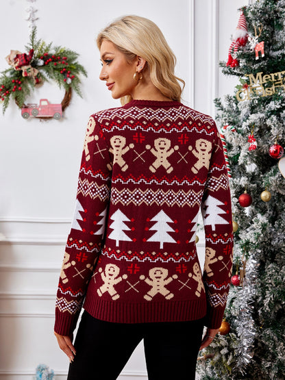 Lebkuchen-Pullover mit Rundhalsausschnitt und langen Ärmeln
