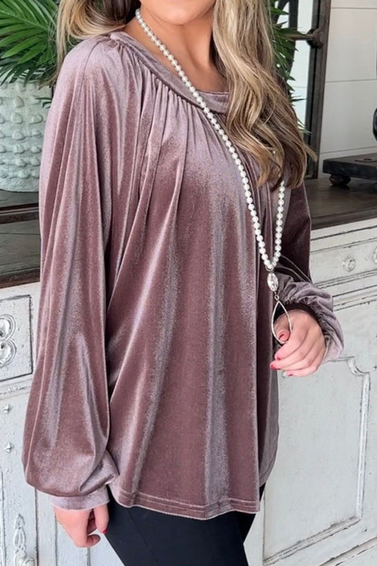 Gerüschte Bluse mit Rundhalsausschnitt und Raglanärmeln