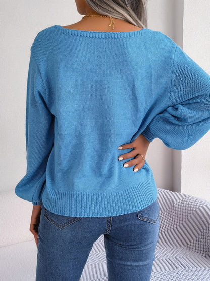 Langärmliger Pullover mit Zopfmuster und quadratischem Ausschnitt