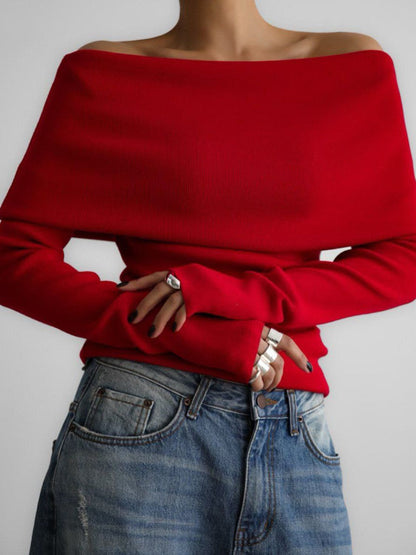 Schulterfreies, langärmliges Stricktop