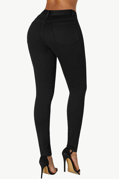 Skinny-Jeans mit mittelhohem Bund und Taschen