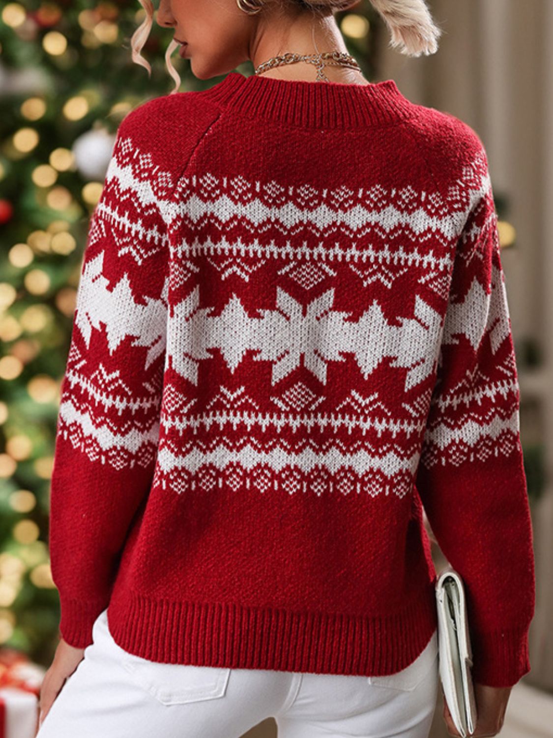 Perfee – Geometrischer Pullover mit Rundhalsausschnitt und langen Ärmeln