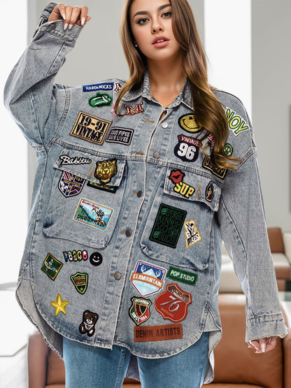 Jeansjacke mit besticktem Patch und Knopfleiste, langärmlig