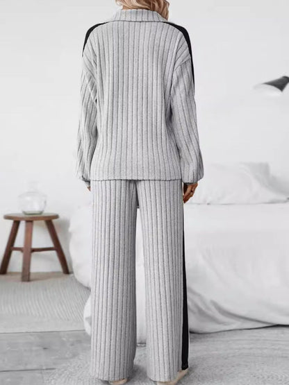 Set aus langärmligem Oberteil und Hose in Übergröße mit halbem Reißverschluss