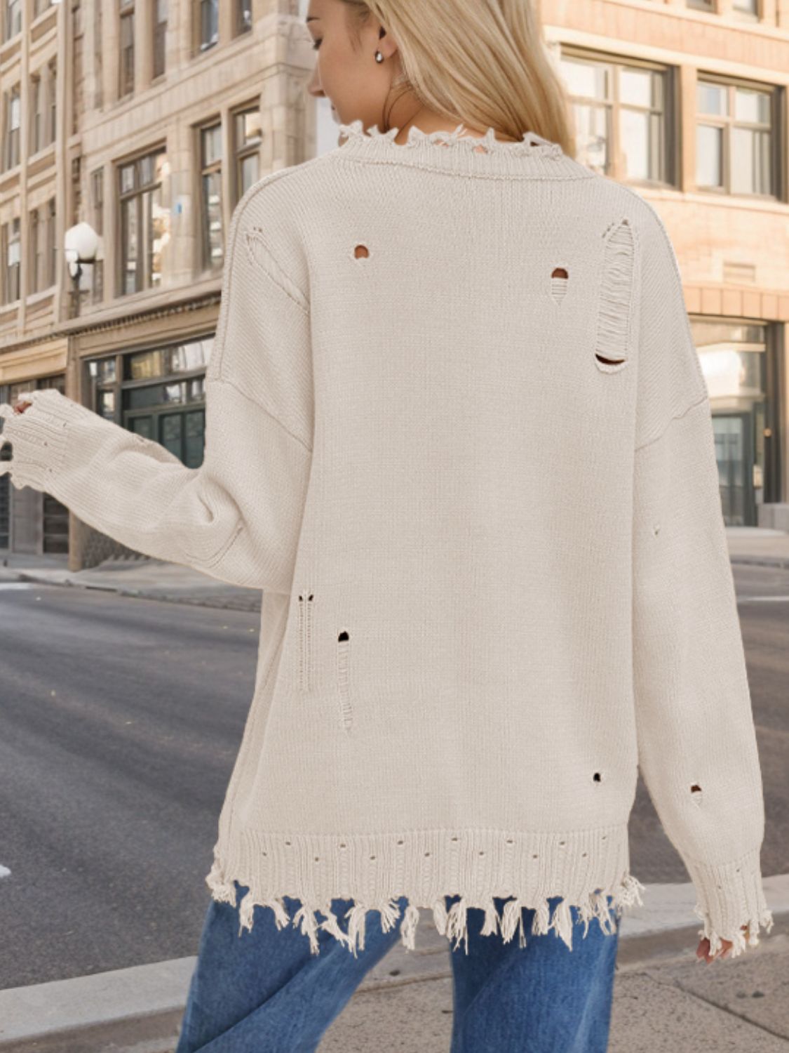 Langärmliger Pullover mit Rundhalsausschnitt und US-Flagge im Used-Look