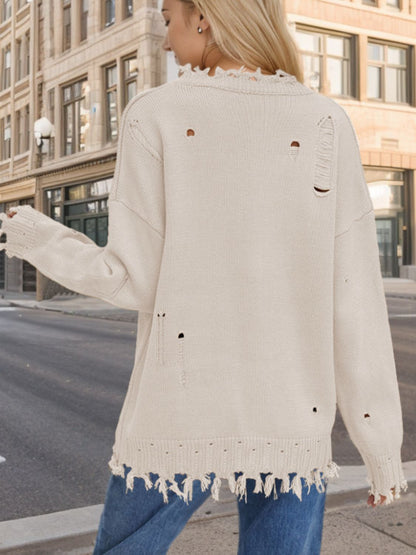 Langärmliger Pullover mit Rundhalsausschnitt und US-Flagge im Used-Look