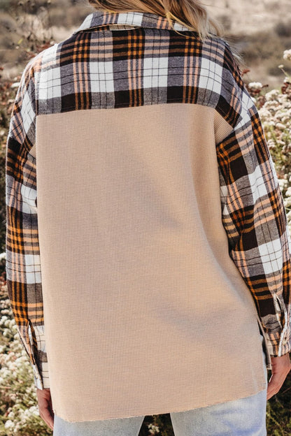 Karierte, langärmlige Hemdjacke mit Knopfleiste