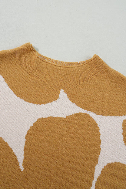 Pullover mit Stehkragen und kurzen Ärmeln und Blumenmuster in Kontrastfarbe