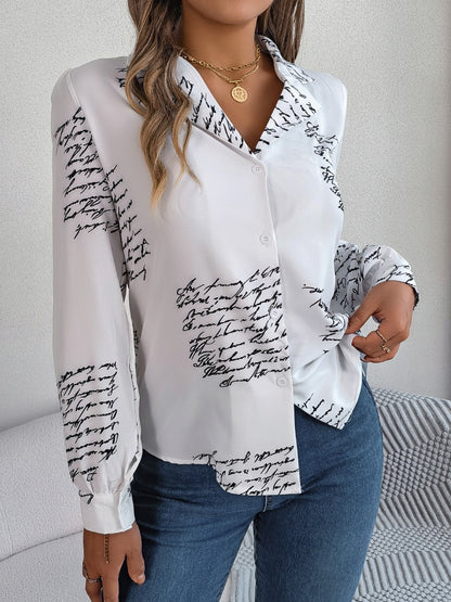 Langärmlige Bluse mit Buchstaben-Print und Knopfleiste