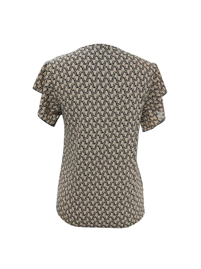 Bluse mit V-Ausschnitt, Volantärmeln und Spitzendetail