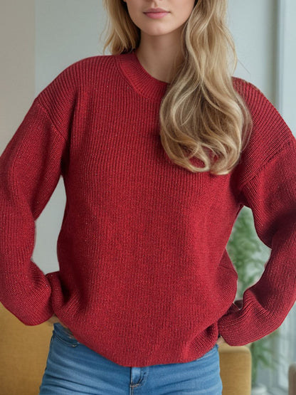 Einfarbiger Pullover mit Rundhalsausschnitt und langen Ärmeln