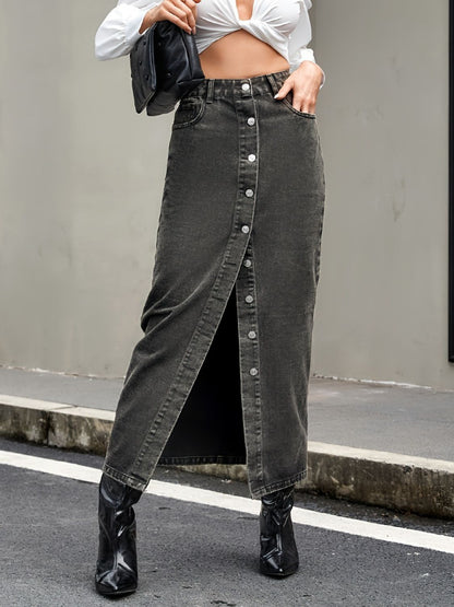 Jeansrock mit Knopfleiste und hohem Bund