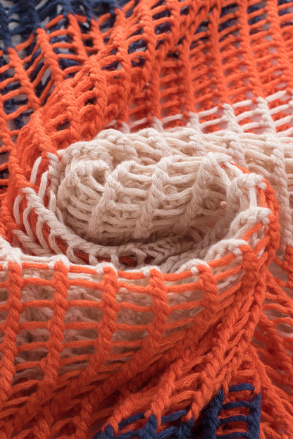 Cubierta con cuello en V y bloques de color con borlas