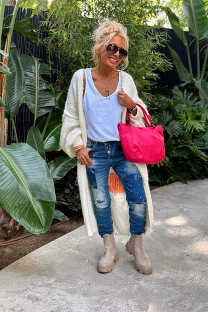 Cardigan mit Buchstaben-Print und überschnittener Schulter