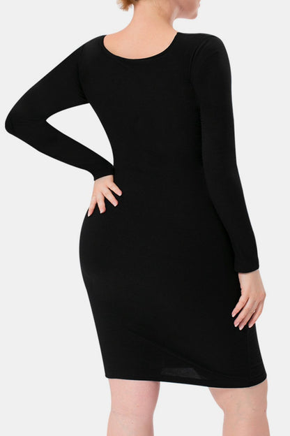 Basic Bae – Kleid in voller Größe mit integrierter Shapewear und quadratischem Ausschnitt und langen Ärmeln