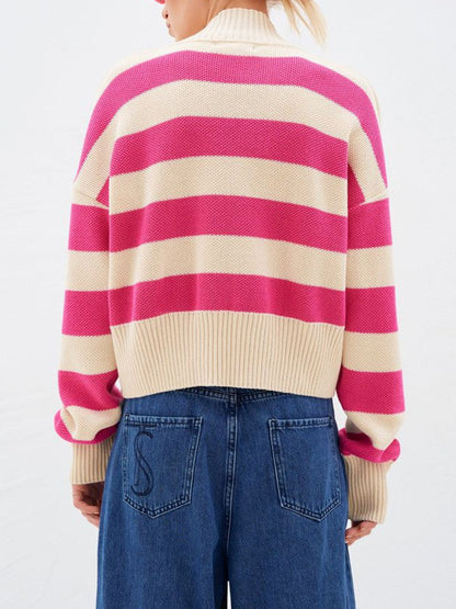 Gestreifter Cardigan mit Button-Down-Kragen und überschnittener Schulter