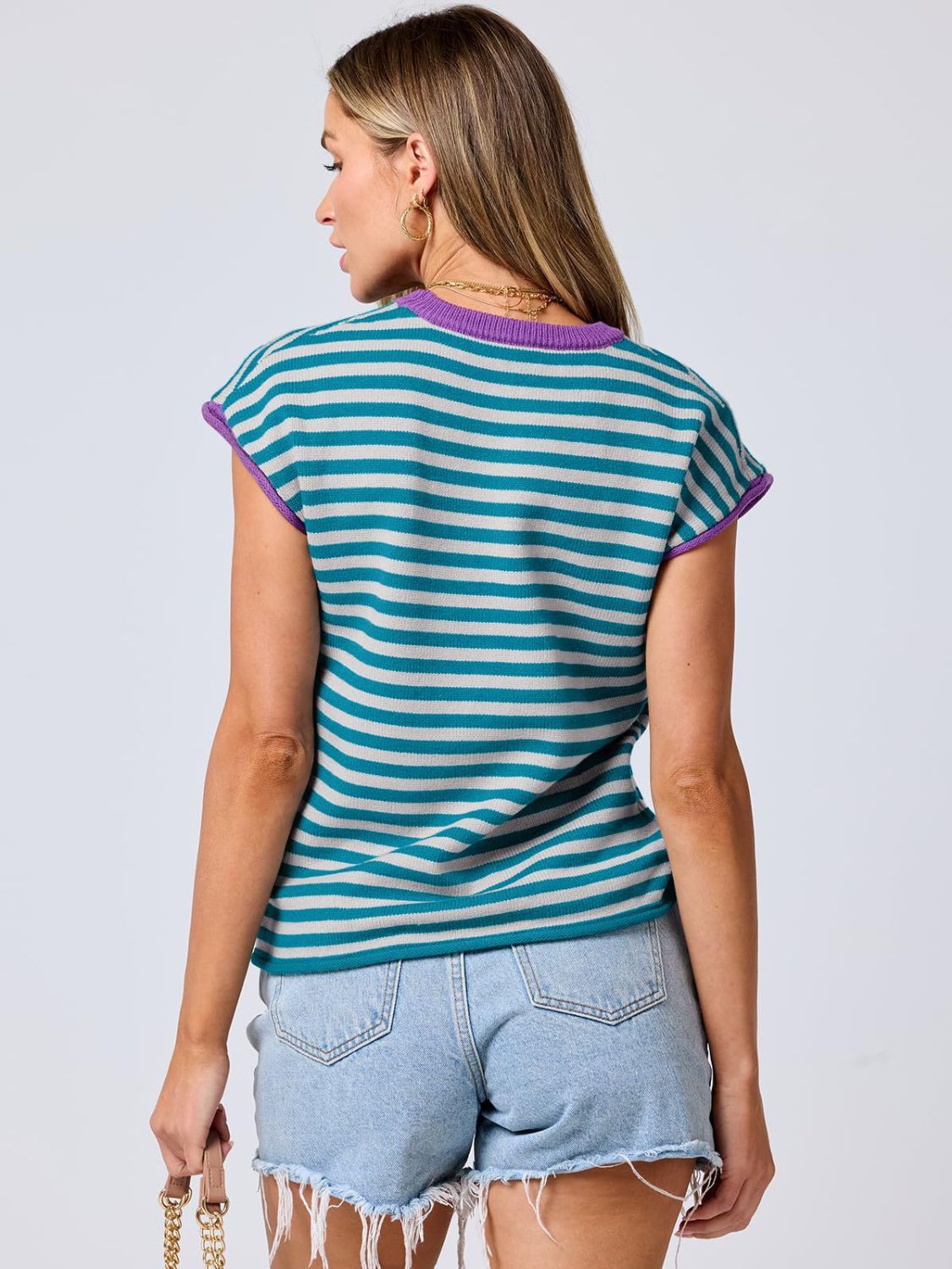 Mandy Pullover mit Rundhalsausschnitt und Flügelärmeln in Kontrastfarbe