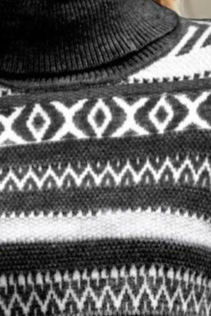 Geometrischer Rollkragenpullover mit langen Ärmeln