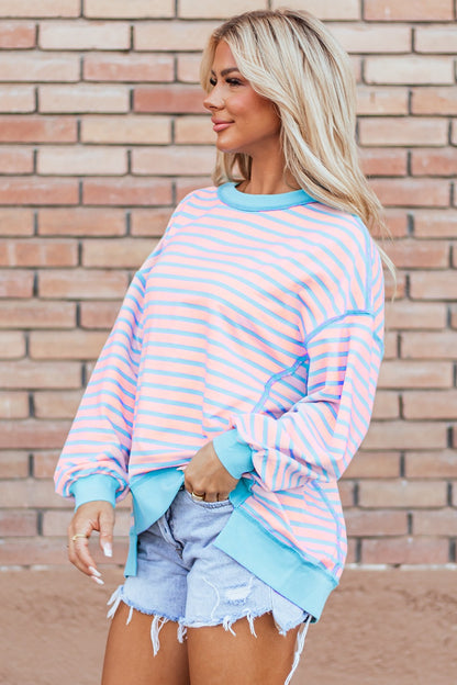 Langarm-Sweatshirt mit High-Low-Streifen