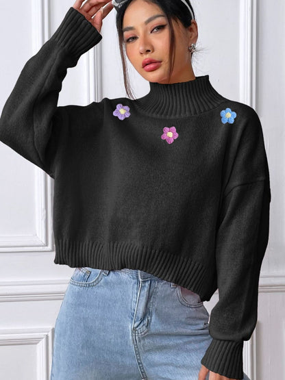 Rollkragenpullover mit Blumenmuster und langen Ärmeln