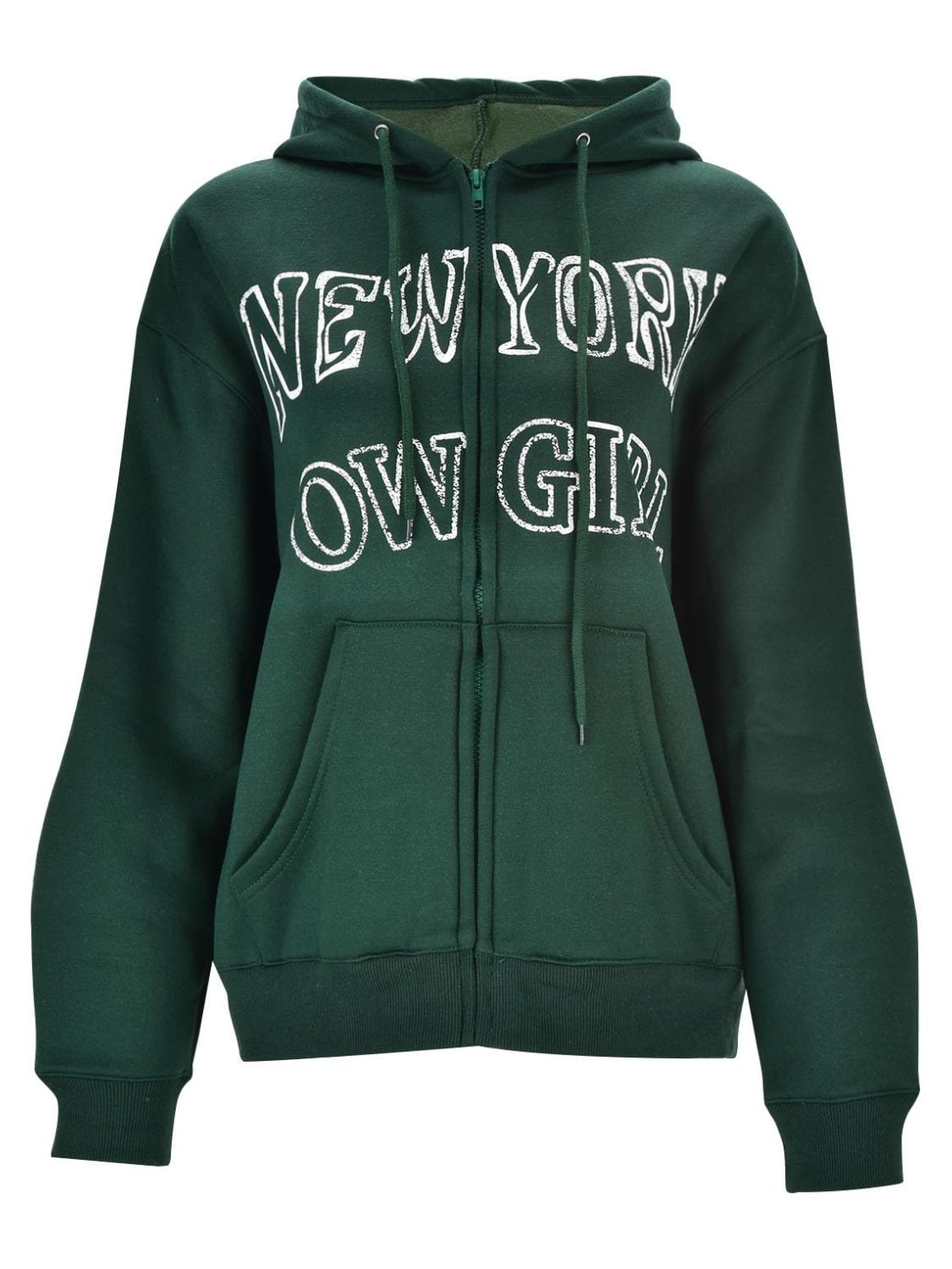 Langärmlige Kapuzenjacke mit Buchstabengrafik und Reißverschluss