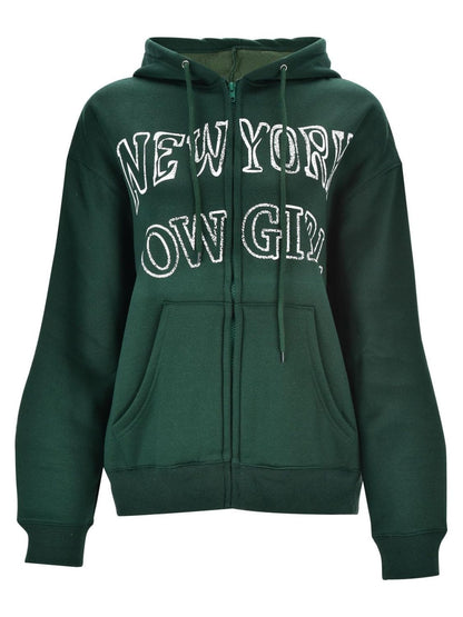 Langärmlige Kapuzenjacke mit Buchstabengrafik und Reißverschluss