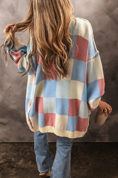 Strickjacke mit Farbblockdesign und offener Vorderseite und langen Ärmeln