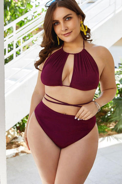 Rückenfreies Bikini-Set mit Cut-outs und Bindeband in Übergröße