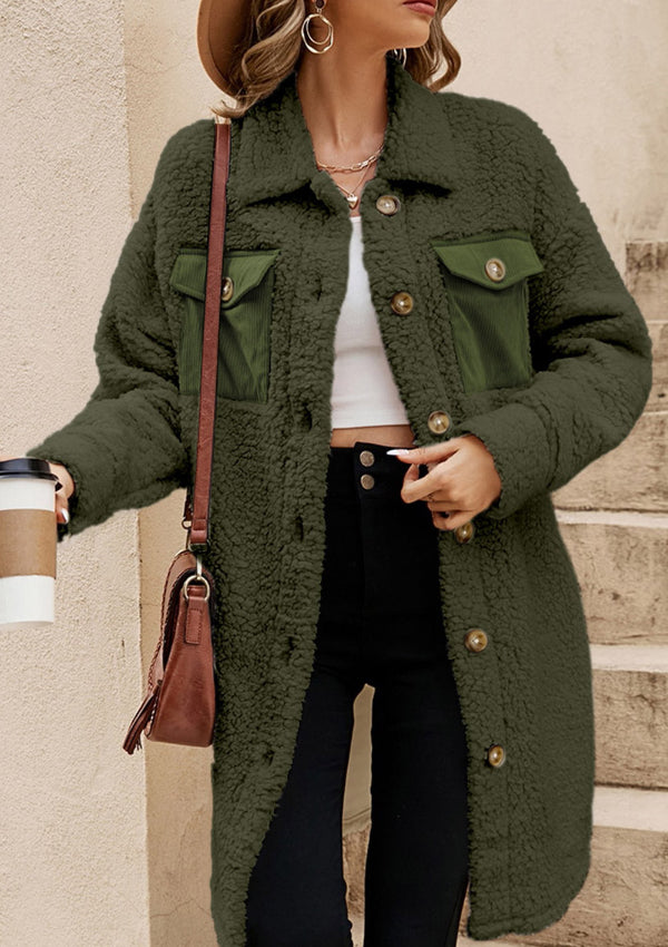 Lange Teddyjacke mit Kragen und langen Ärmeln