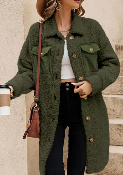 Lange Teddyjacke mit Kragen und langen Ärmeln