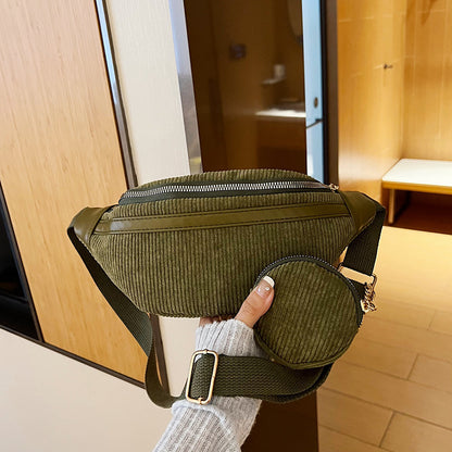 Umhängetasche aus Cord mit verstellbarem Riemen und Beutel