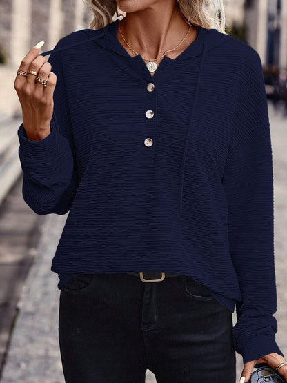 Kapuzenpullover mit Kordelzug und Viertelknopfleiste