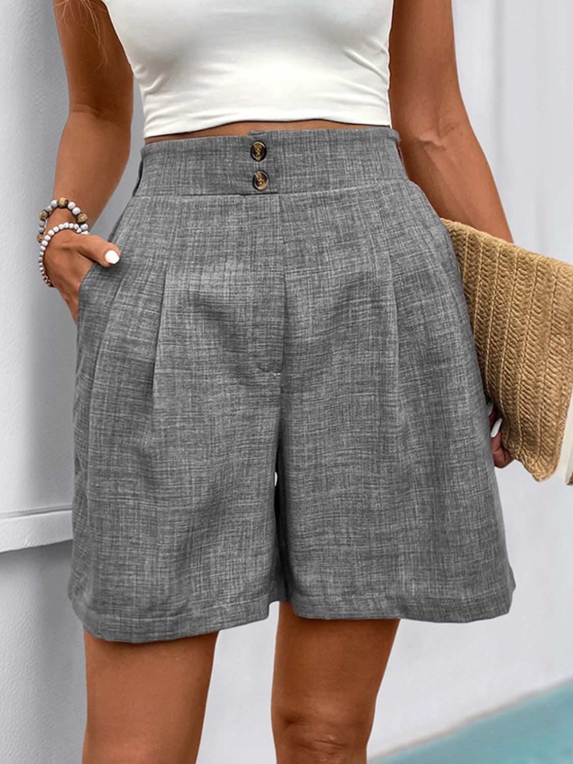 Perfee Rüschenshorts mit Taschen