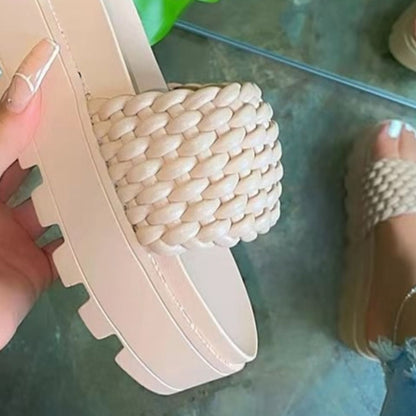 Plateausandalen aus PU-Leder mit offener Spitze