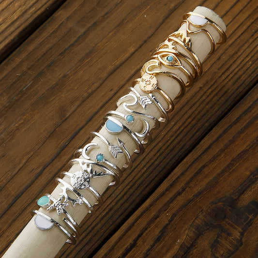 19-teiliges Ringset aus Legierung mit mehreren Formen