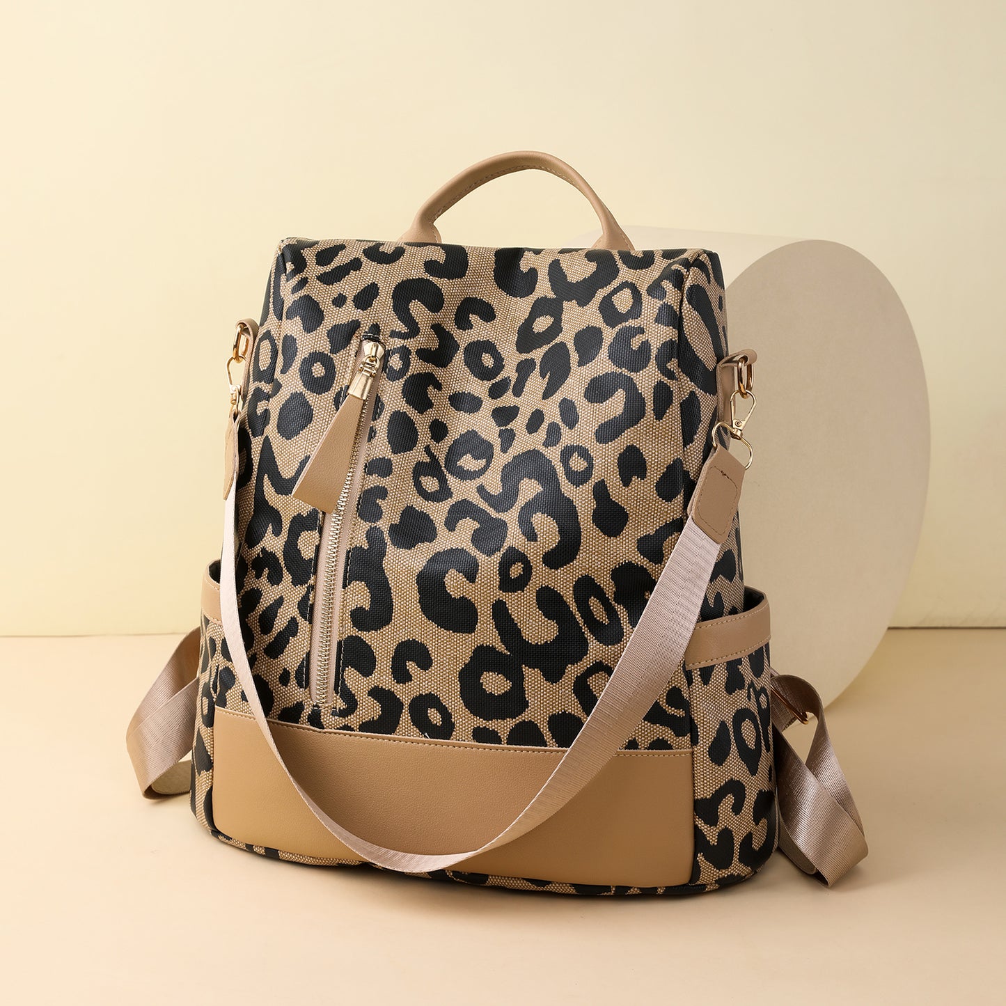 Rucksack aus PU-Leder mit Leopardenmuster