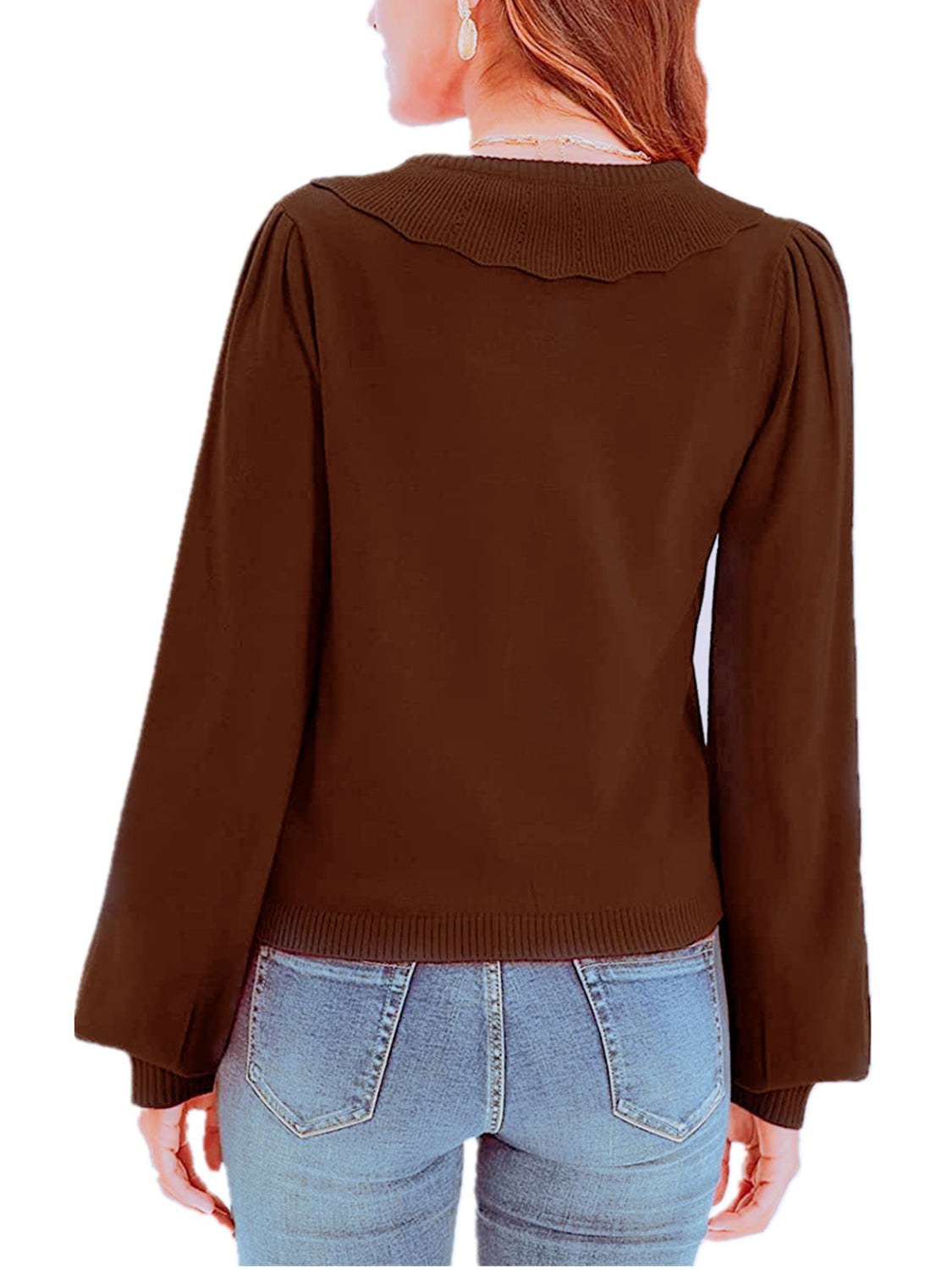 Langärmlige Strickjacke mit Kragen und Knopfleiste