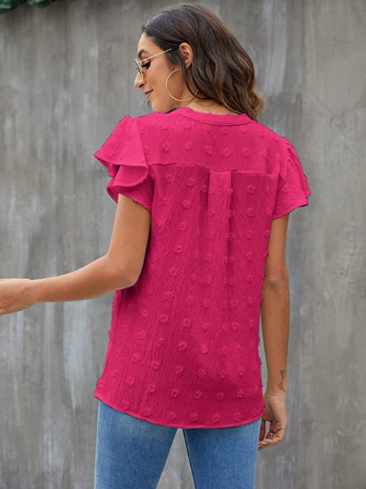 Bluse mit Flügelärmeln und eingekerbten Knöpfen im Swiss Dot-Muster