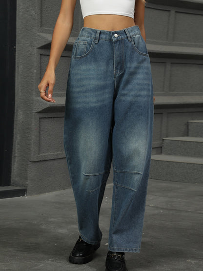 Jeans mit halbelastischer Taille und geradem Bein