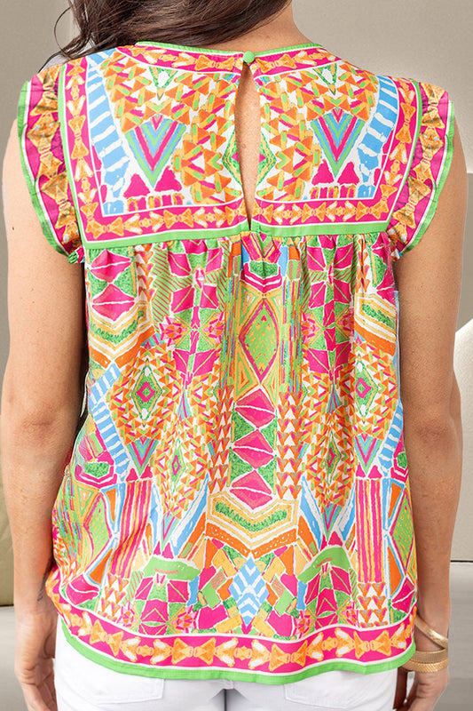 Bluse mit Rundhalsausschnitt, Flügelärmeln und Rüschen