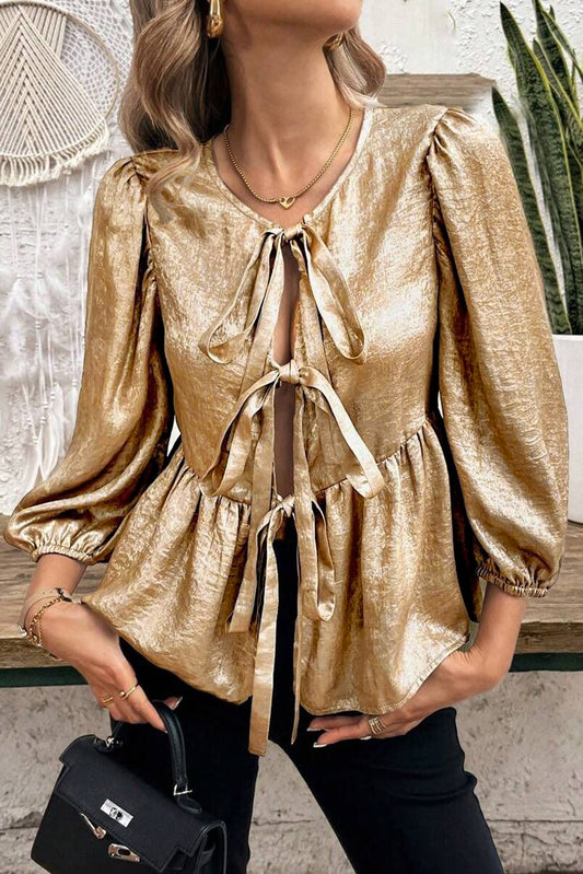 Bluse mit Dreiviertelärmeln und gebundenem Schößchen