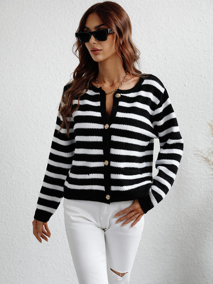 Gewebter Cardigan mit Streifen und Knopfleiste vorne